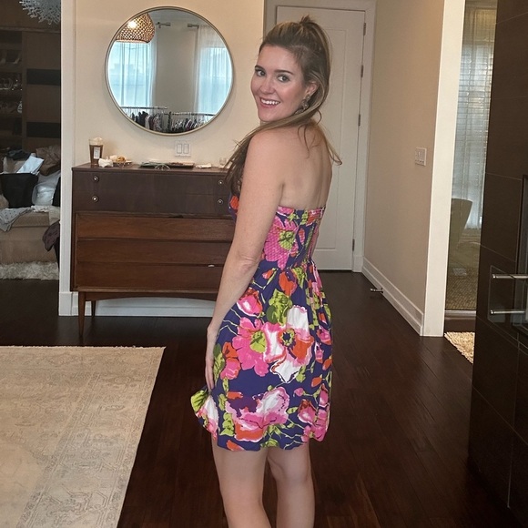 Parker Strapless Floral Dress 100% silk size Medium - Picture 3 of 5